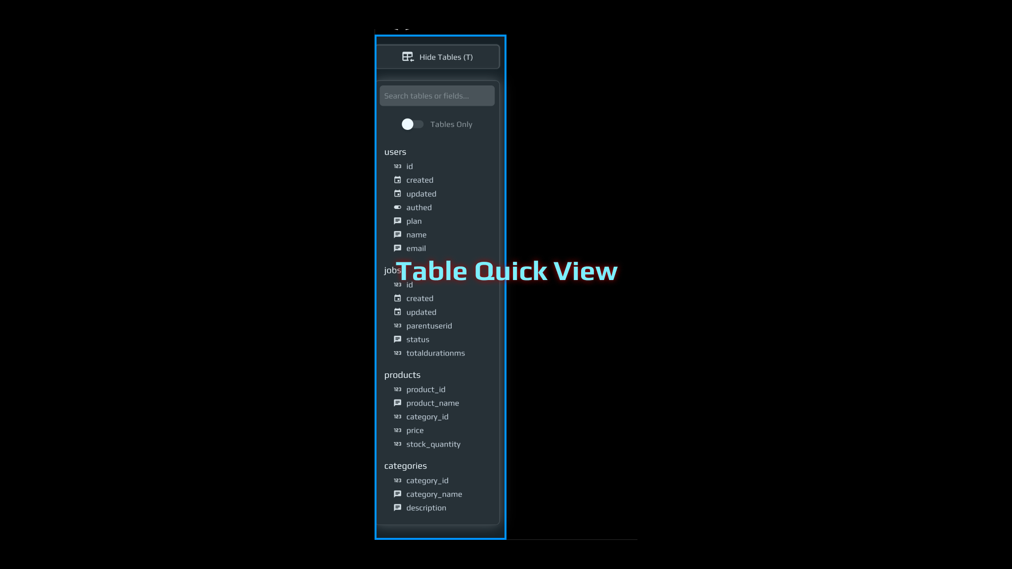 Table Quick View