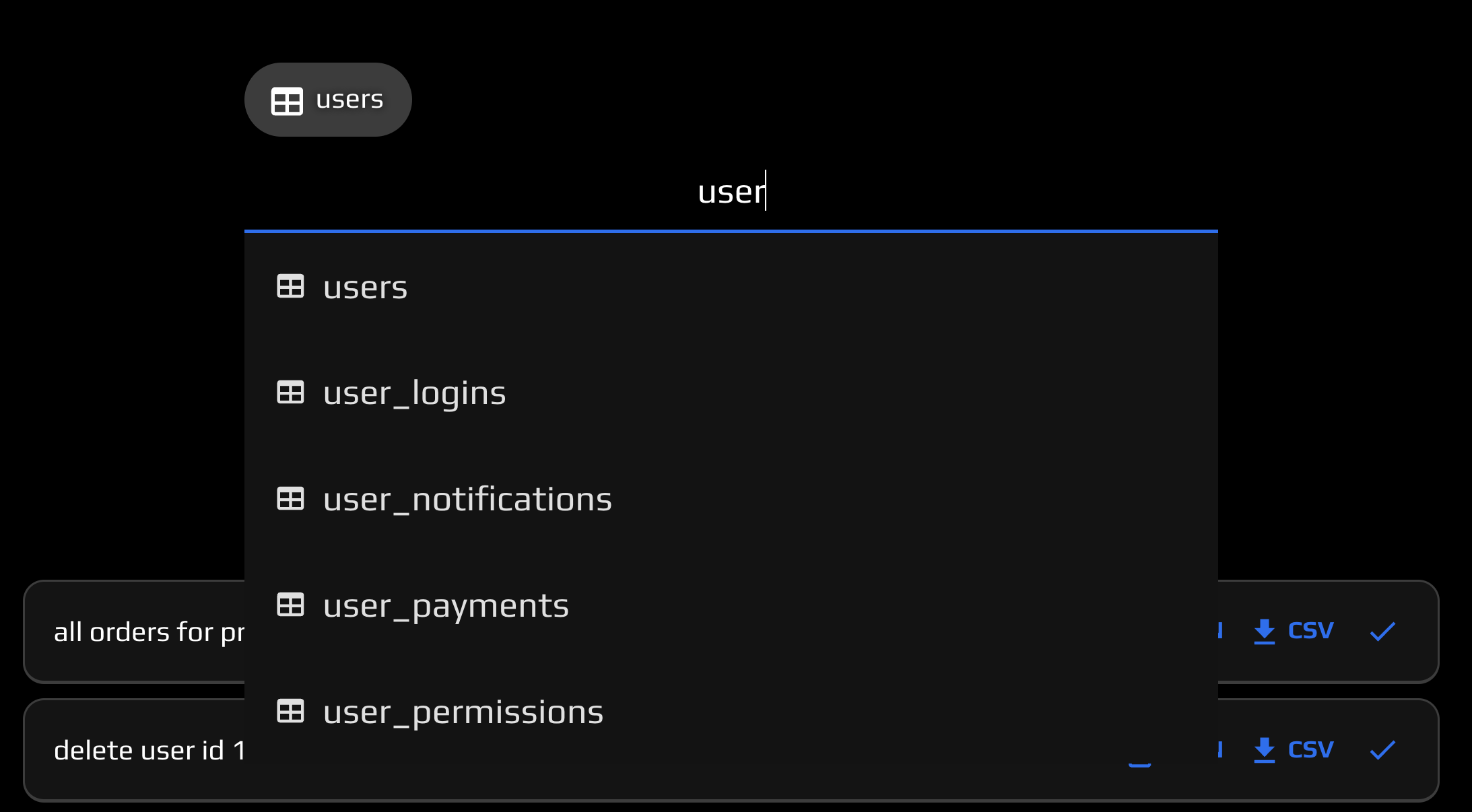 Text to sql autocomplete